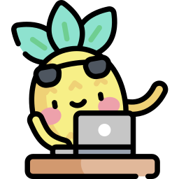 Pitney the Pineapple waves at you from behind a laptop